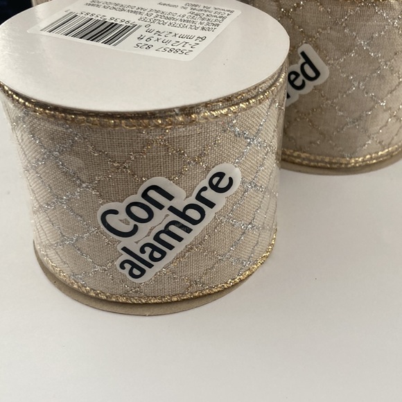 5 Offray Wired Edge Ribbon Gold Silver Glitter Cross Hatch Pattern 2.5" - Picture 12 of 16